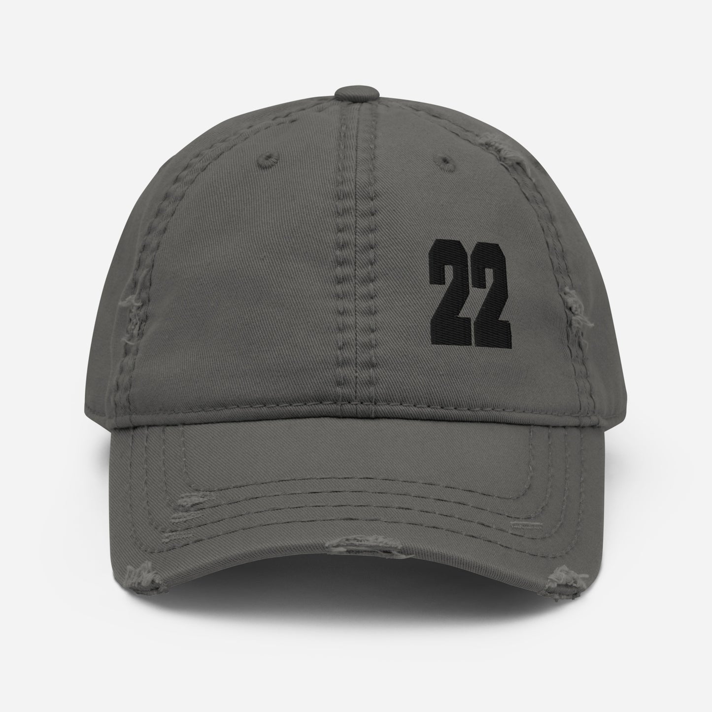 Distressed 22 Cap in Charcoal Grey