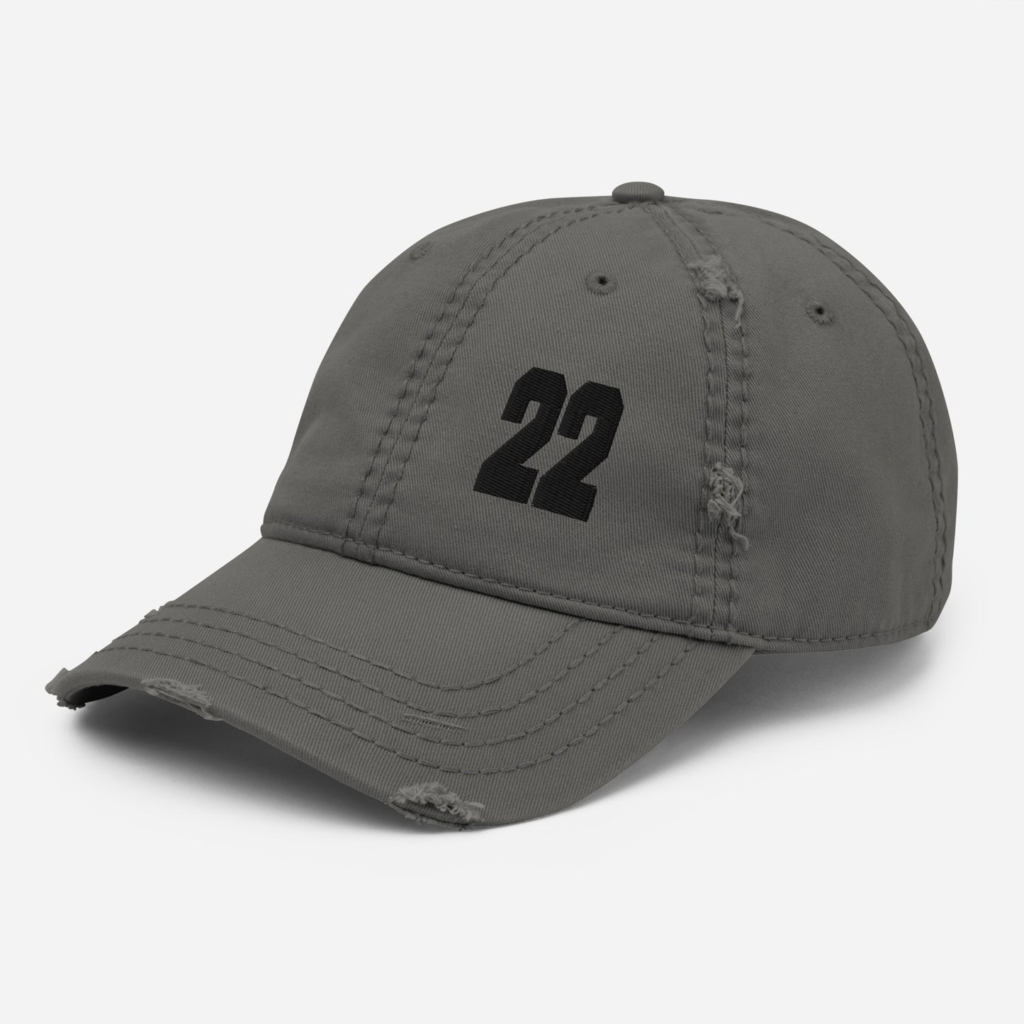 Distressed 22 Cap in Charcoal Grey